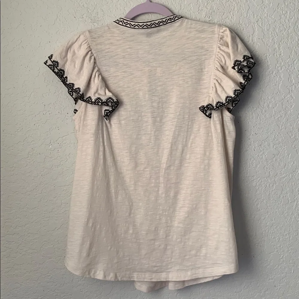 Lauren Ralph Lauren Embroidered Ruffle Trimmed Tie Banded Top Blouse Size M